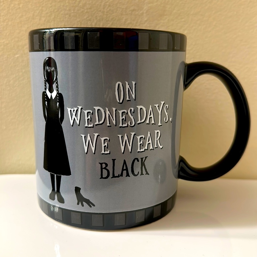 Wednesday Addams “On Wednesday, We Wear Black” 20 oz. Black and gray ceramic mug